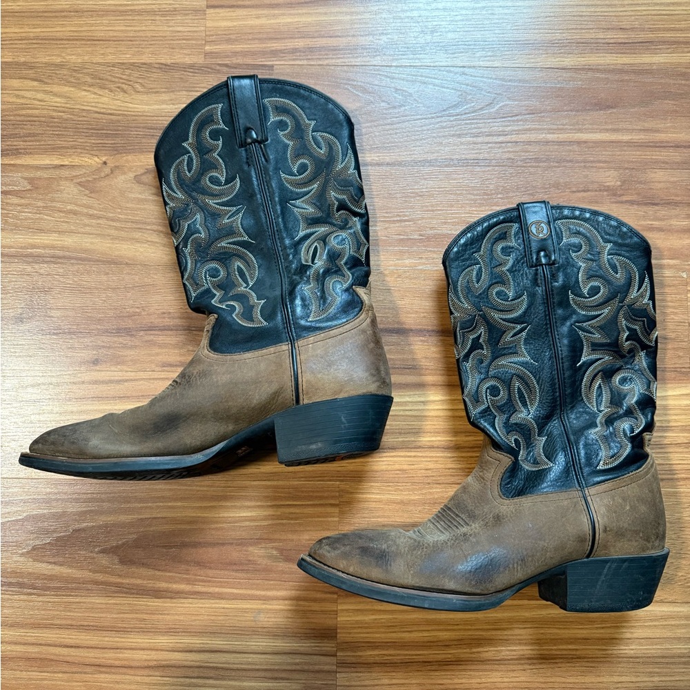 Men’s Tony Lama Tan and Black Leather Cowboy Boots